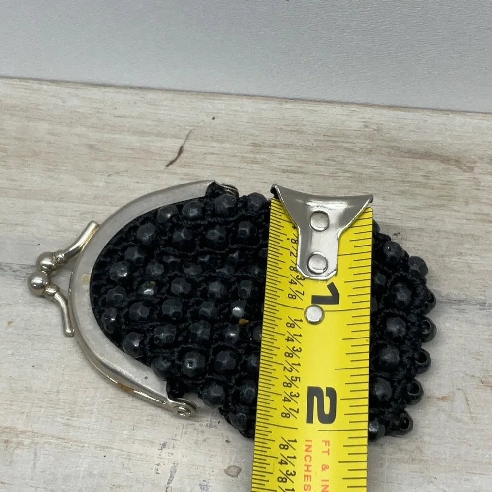 Vintage Black Beaded Coin Purse Kiss Lock Clasp Small Change Pouch Accessory